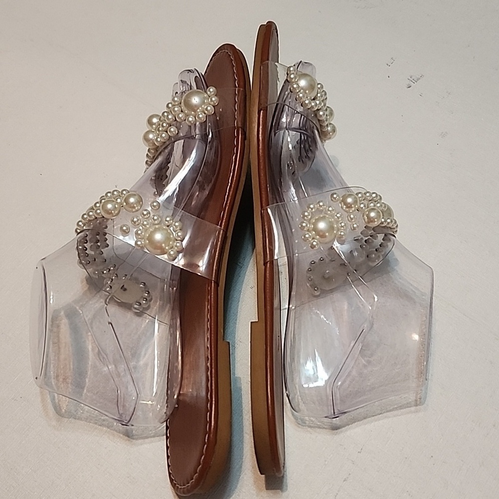 Pearl Embellished Clear Sandals, Size 43/11.5 - Picture 7 of 10